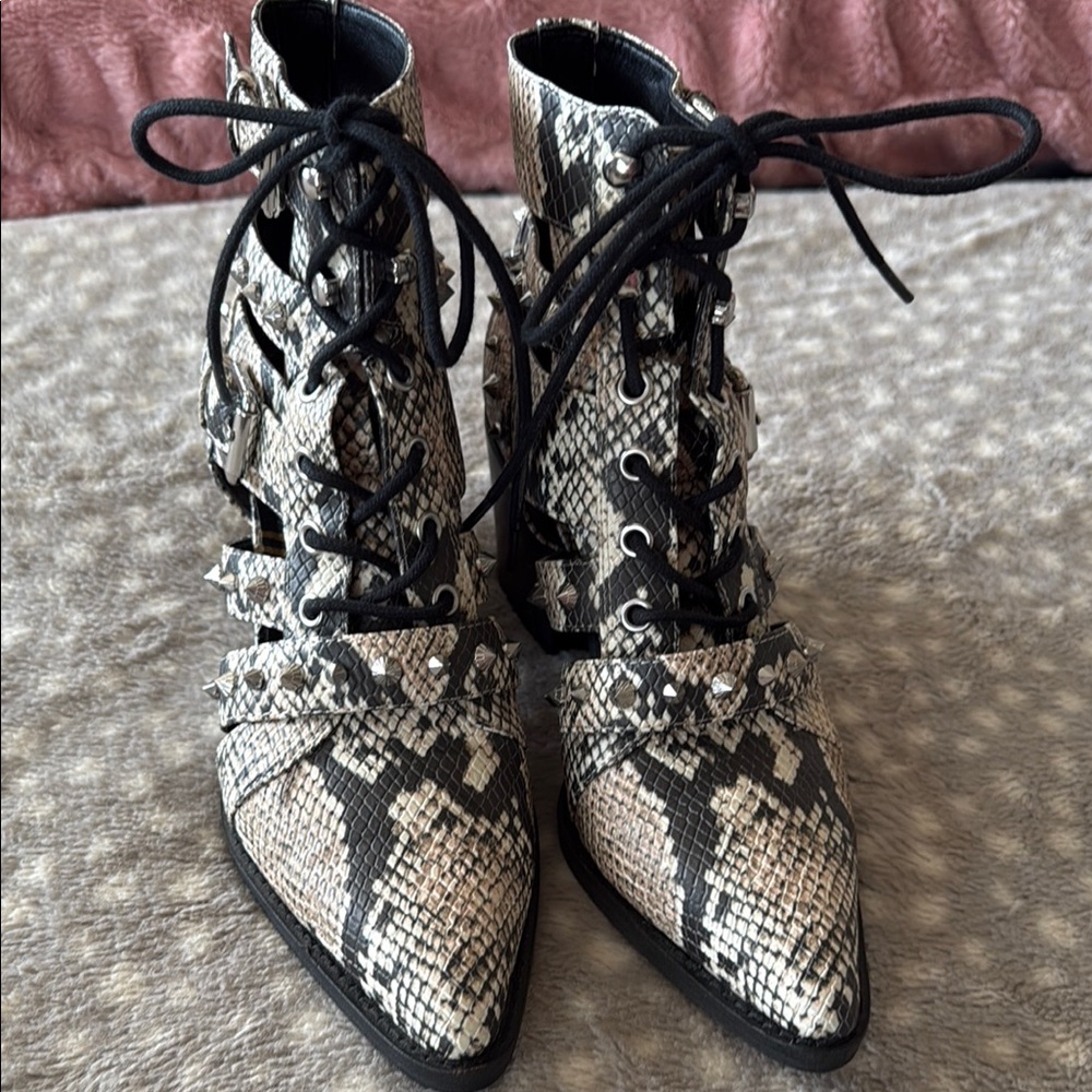Sam Edelman Snakeskin Lace-Up Boots with Studs